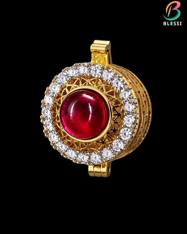 BLESSI Creative Button Cover Ruby For Male & Female - BL-006-RB-1 - Ruby, Gold Plating
