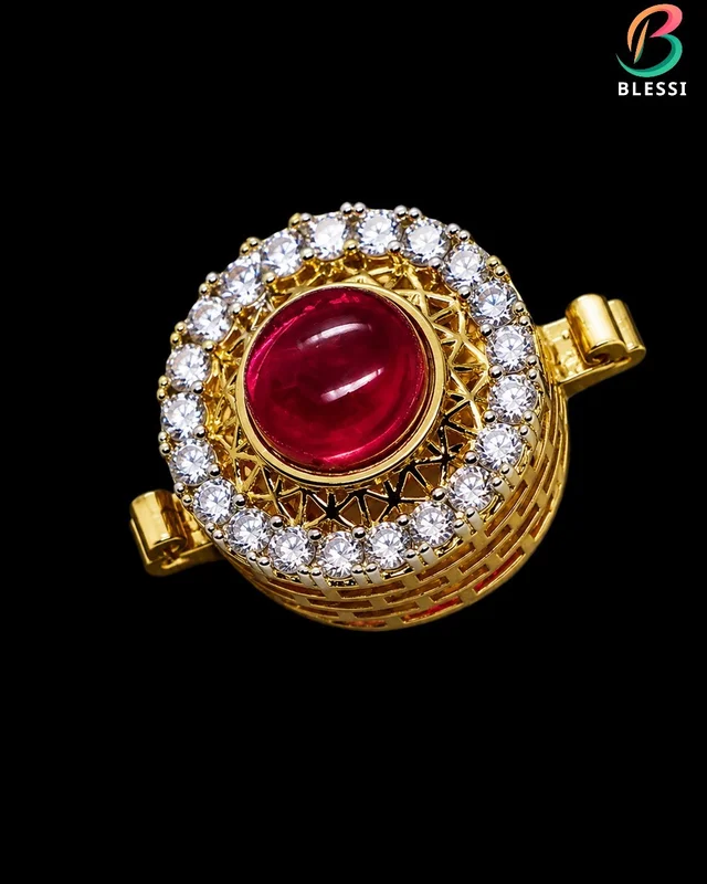 BLESSI Creative Button Cover Ruby For Male & Female - BL-006-RB-1 - Ruby, Gold Plating
