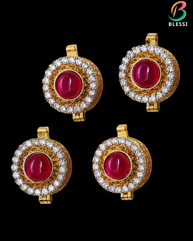 BLESSI Creative Button Cover Ruby For Male & Female - BL-006-RH-4 - Ruby, Gold Plating