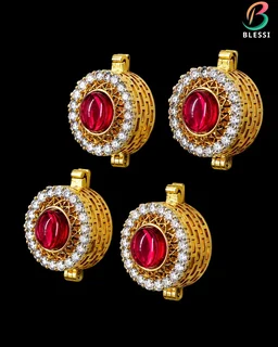 BLESSI Creative Button Cover Ruby For Male & Female - BL-006-RH-4 - Ruby, Gold Plating