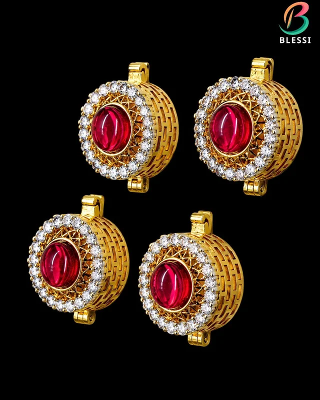 BLESSI Creative Button Cover Ruby For Male & Female - BL-006-RH-4 - Ruby, Gold Plating