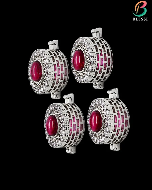 BLESSI Creative Button Cover Ruby For Male & Female - BL-006-RH-4 - Ruby, Rhodium Plating