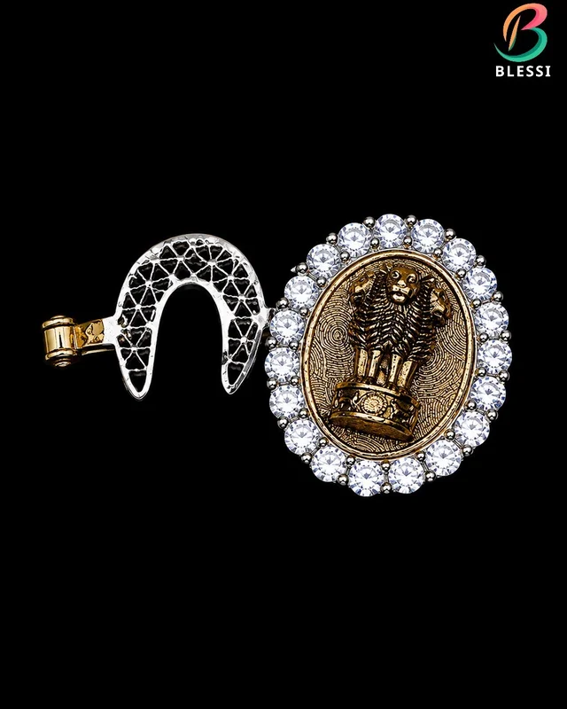 BLESSI Premium Ashok Stambh Button Cover - Elegant Symbol of Pride - BL-013 - Two Tone Plating, Black