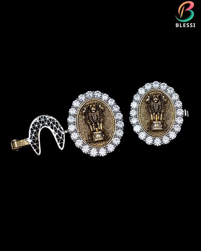 BLESSI Premium Ashok Stambh Button Cover - Elegant Symbol of Pride - BL-013 - Two Tone Plating, Black