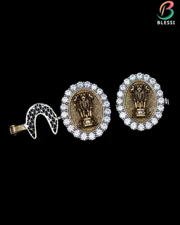 BLESSI Premium Ashok Stambh Button Cover - Elegant Symbol of Pride - BL-013 - Two Tone Plating, Black