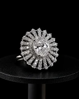 HJ Best Quality American Diamond Oval Shape Adjustable Ring - hrc-010 - Rhodium Plating, Free Size, Adjustable, Yellow