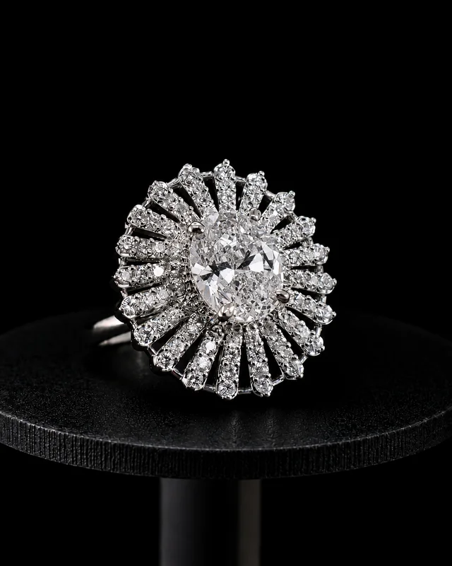 HJ Best Quality American Diamond Oval Shape Adjustable Ring - hrc-010 - Rhodium Plating, Free Size, Adjustable, Yellow