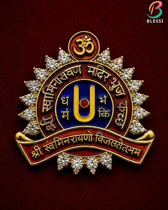 Bhuj Swaminarayan Mandir Logo CZ Stone Studded Brooch, Cum Pendant - Hb003