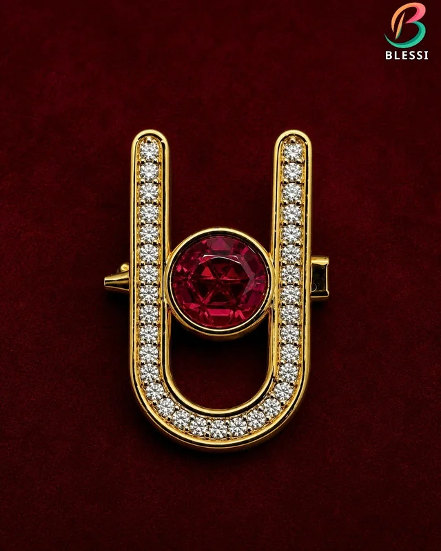 Swaminarayan Faith CZ Stone Studded Tilak Sign Brooch Cum Pendant - Hb013