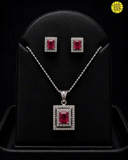Delicate simple chain pendant set - hpc-001 - Rhodium Plating, White