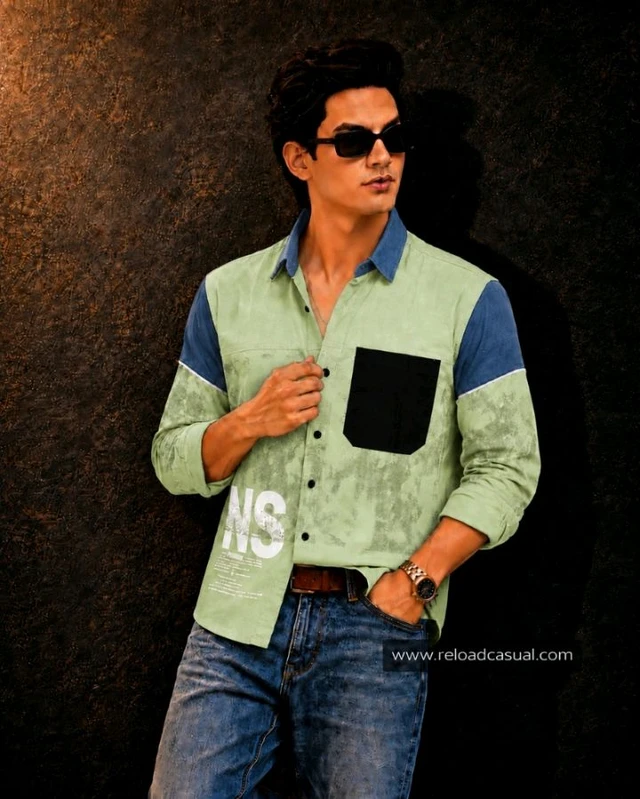 Solid Mens R F D Graphic Patch Pocket Shirt - pista green. Mehandi green. brown shed. navy blue
