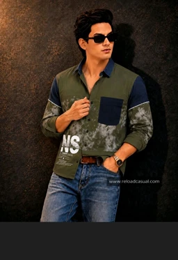 Solid Mens R F D Graphic Patch Pocket Shirt - pista green. Mehandi green. brown shed. navy blue
