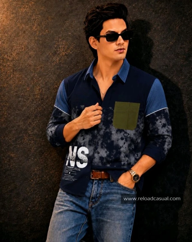 Solid Mens R F D Graphic Patch Pocket Shirt - pista green. Mehandi green. brown shed. navy blue