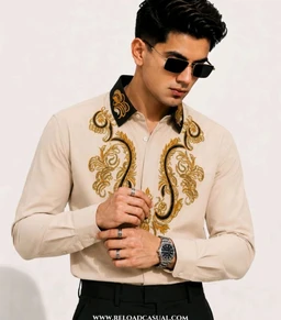Solid Mens Embroidery Contrast Colour Design Silm Fit Shirt