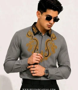 Solid Mens Embroidery Contrast Colour Design Silm Fit Shirt