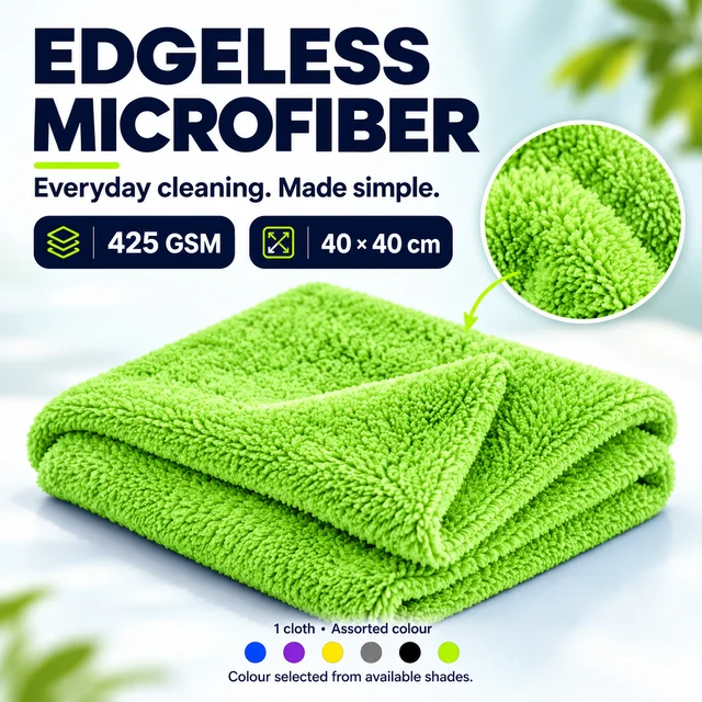 Wudore Edgeless Microfiber Cleaning Cloth – 425 GSM, 40 × 40 cm (1 Piece)