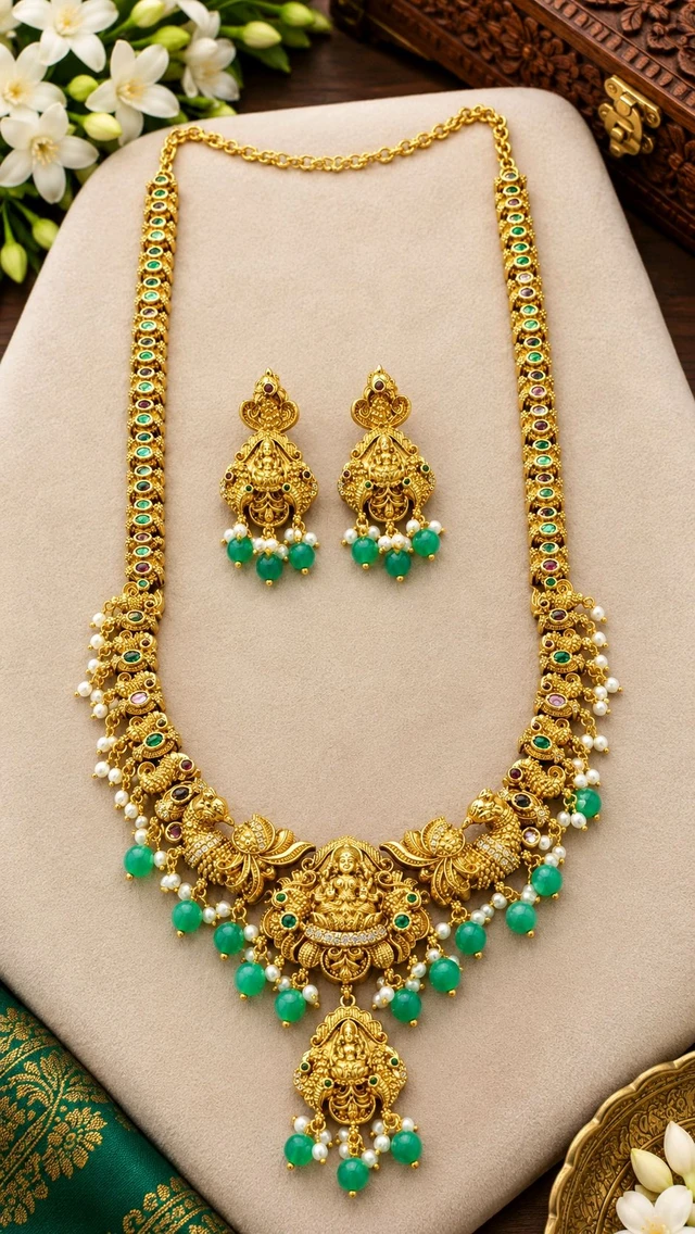 Temple Jwellery Long Haram Green