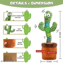 Thesikuway Dancing Cactus Toy for Kids , Talking Singing Children Baby Plush Electronic Toys Voice Recording Repeats What You Say LED Lights - MultiColour lights, 34 CM