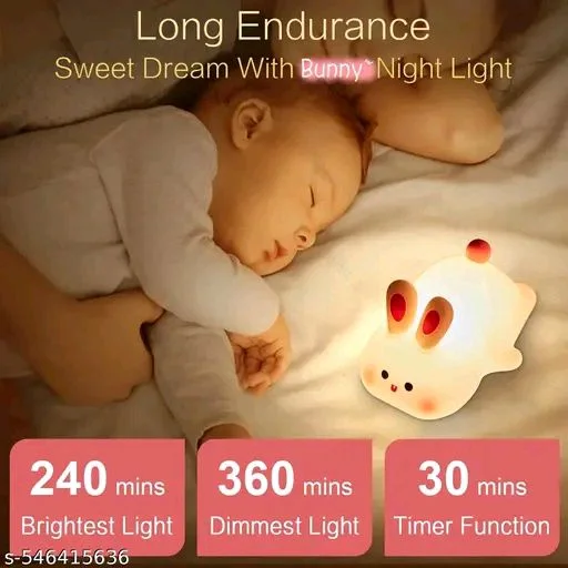 Thesikuway AZANIA Cute Rechargeable Rabbit Night Light For Kids, Portable Breastfeeding Lamp. - White