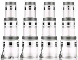 Thesikuway Plastic Pet Storage Jar and Container, 12 pcs With Spoons Air Tight | Kitchen Organiser Improved Mod - Silver