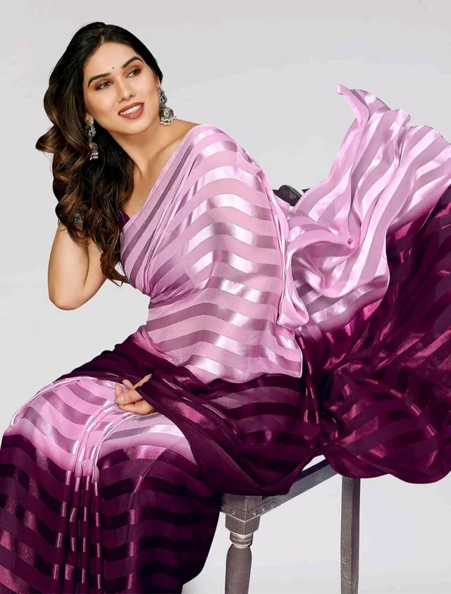 Thesikuway Anand Sarees Striped, Ombre, Self Design Bollywood Satin Saree - Free Size