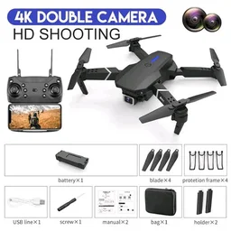Indian Stuff W8 Smart drone 4K Dual Camera Foldable Remote Control - Black