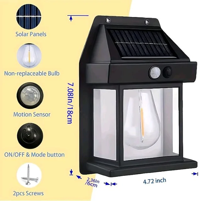 Indian Stuff Solar Sensor LED Lamp 3 Modes - Black