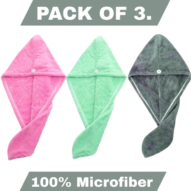 Pack of 3 Ultra-Soft Microfiber Hair Wraps - Black