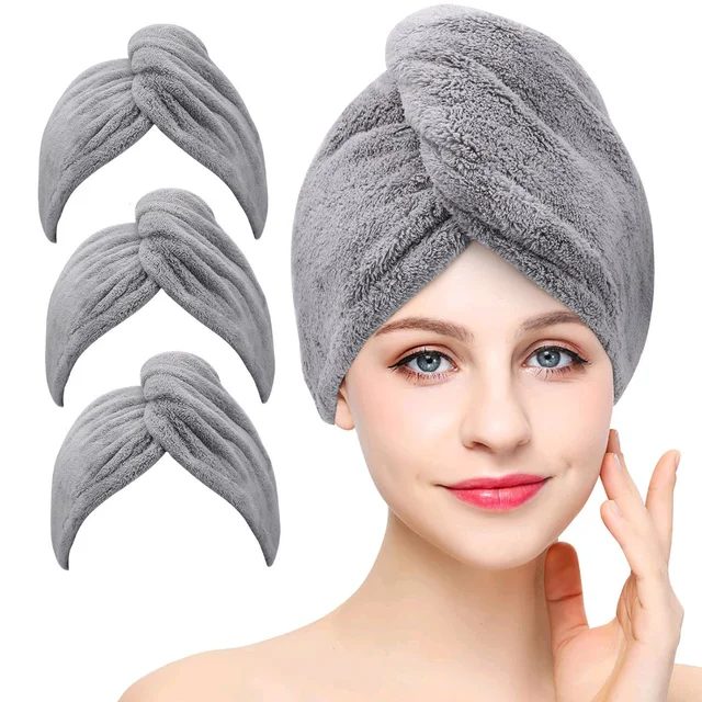 Pack of 3 Ultra-Soft Microfiber Hair Wraps - Black