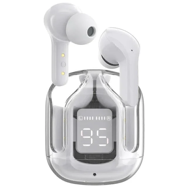 Wireless Bluetooth Earbuds Transparent Display - White