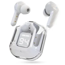 Wireless Bluetooth Earbuds Transparent Display - White
