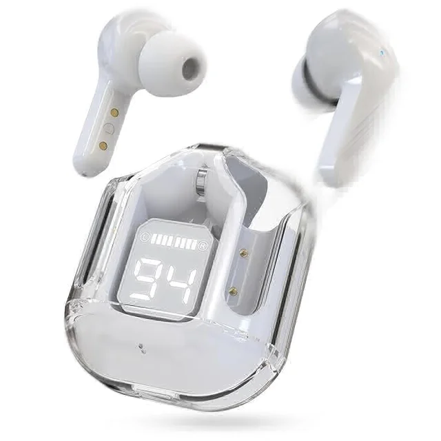 Wireless Bluetooth Earbuds Transparent Display - White