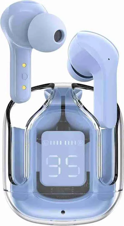 Wireless Bluetooth Earbuds Transparent Display - White