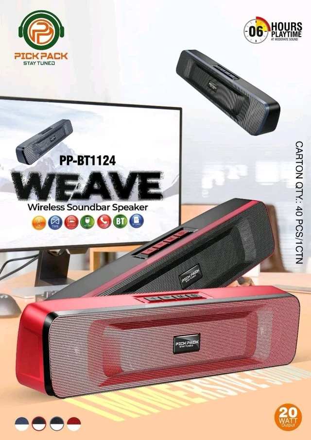 Pickpack Wave Bluetooth Soundbar Speaker (PP-BT1124) - Free Size, Black