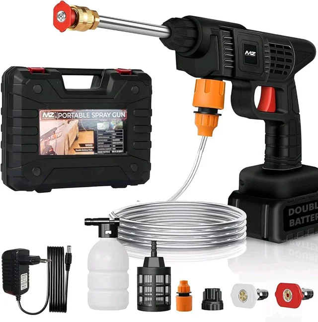🔫 MZ Portable WG02 Cordless High Pressure Cleaning Water Spray Gun with Double Battery
