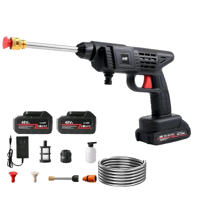 ๐ซ MZ Portable WG02 Cordless High Pressure Cleaning Water Spray Gun with Double Battery - Black