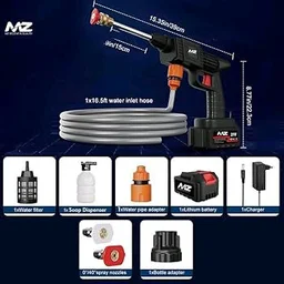 ๐ซ MZ Portable WG02 Cordless High Pressure Cleaning Water Spray Gun with Double Battery - Black