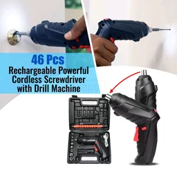MZ 🔧 46-in-1 Rechargeable Cordless Screwdriver Drill Machine Set - Black