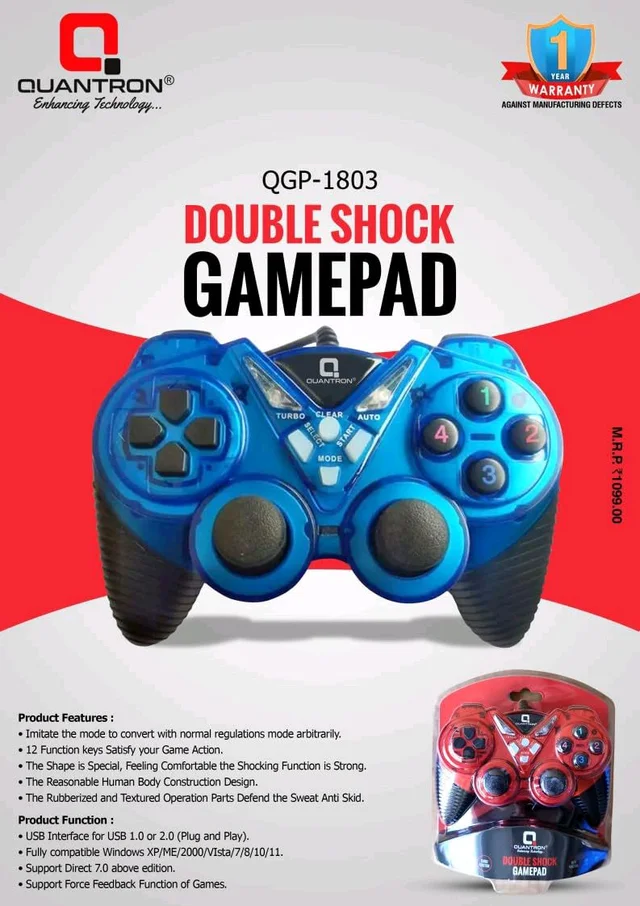 🎮 Quantron Double Shock Gamepad | USB Wired Gaming Controller
