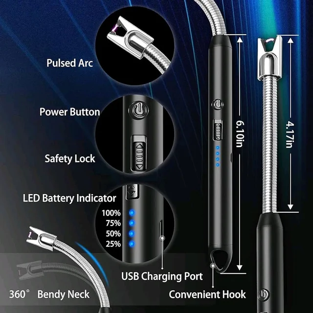 🔥 Electric Gas Lighter with USB Charging (Flameless & Windproof)