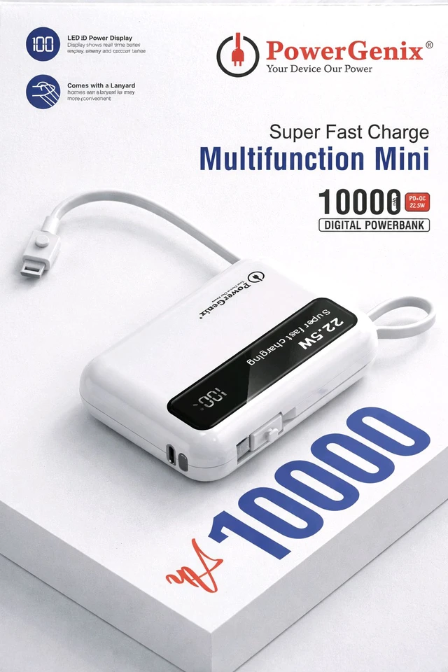 Super Fast Charge 10000mAh PowerGenix Power Bank - White