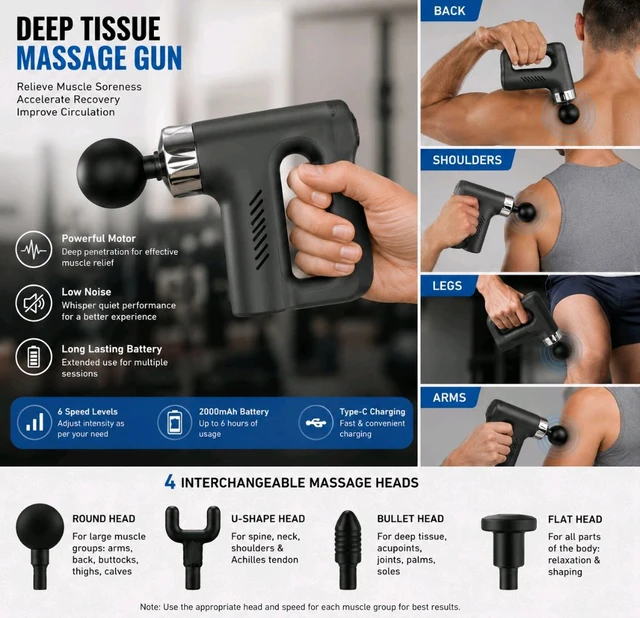 💪 Fascial Massage Gun – Deep Tissue Muscle Relaxation Device - Black