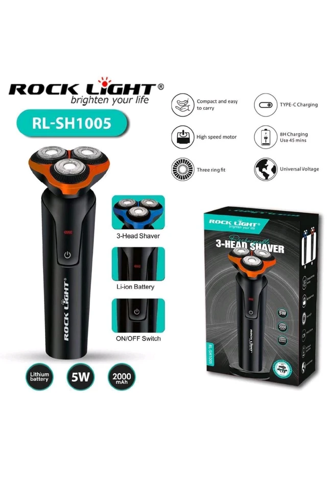 🪒 Rock Light Rechargeable 3-Head Electric Shaver