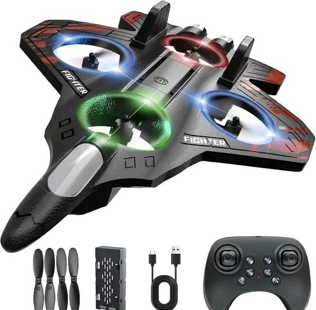 Fighter Mini Flying Toy with Remote Control | LED Lights | Rechargeable Quadcopter | USB Charging