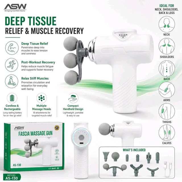 💆 ASW AS-130 Fascia Massage Gun – Deep Tissue Muscle Recovery