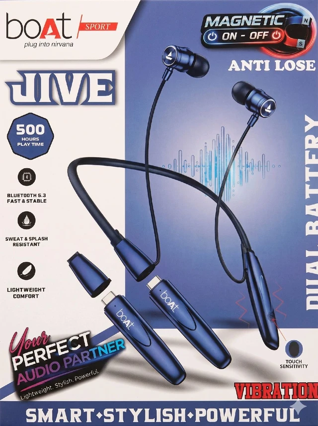 boAt Sport JIVE Wireless Neckband | Dual Battery | 500 Hours Playback | Magnetic ON-OFF