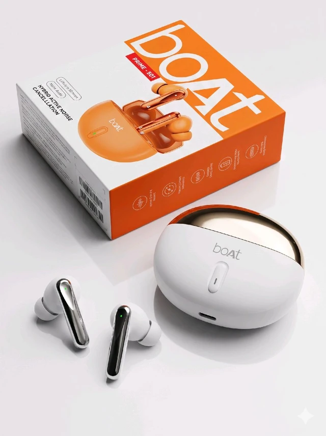 boAt Prime 501 True Wireless Earbuds | Hybrid Active Noise Cancellation | Premium Dual-Tone Design - White