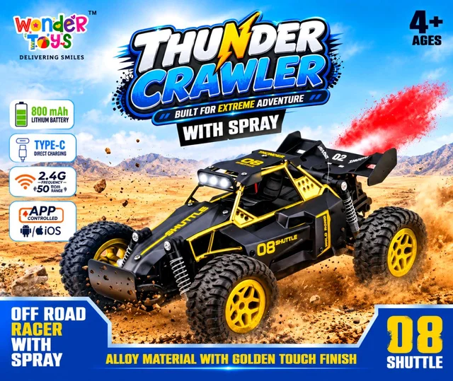 Wonder Toys Thunder Crawler Off-Road RC Car with Spray | App Controlled Rechargeable Stunt Racing Car
