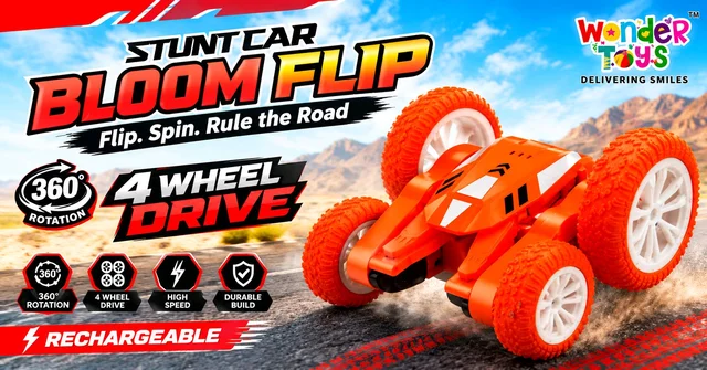 Wonder Toys Bloom Flip 360° Stunt Car | Rechargeable RC Car with Multicolour Lights, Music & Auto Flip
