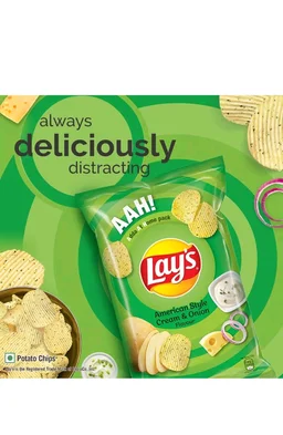 Frito-Lay. Lays American Style Cream & Onion - 52.9 gm. - Green, 40 gm.
